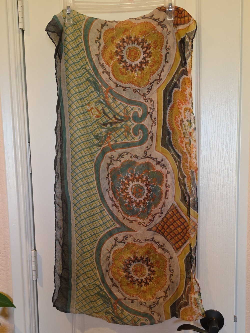 Boho Floral Sheer Infiniti Scarf in Mustard and Teal - Unbranded